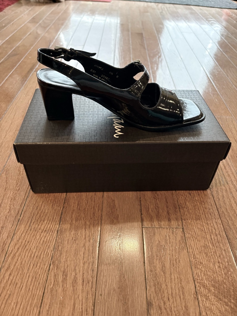 Patent Leather Black Block Heel Slingback Sandals by Cole Haan